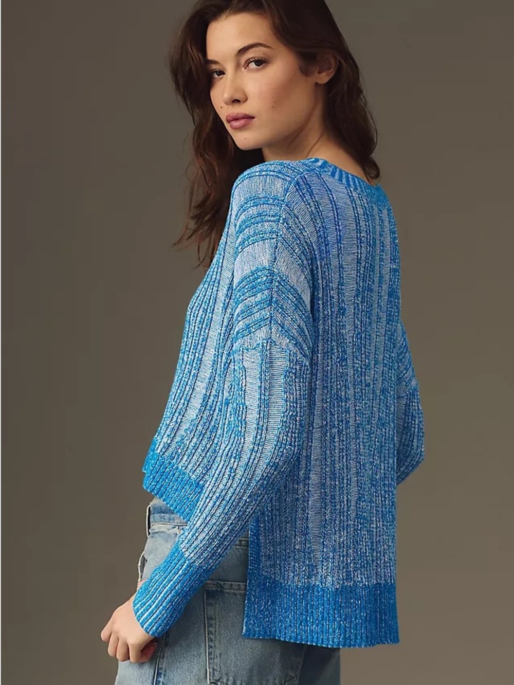 Pilcro Anthropologie Blue Marled Textured High Low Sweater Size XS